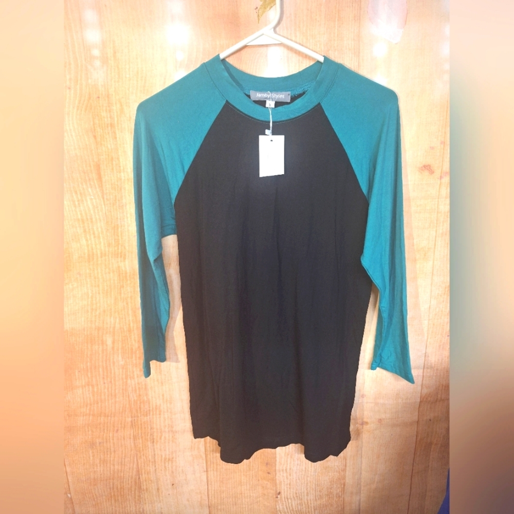 Teal and Black Raglan Sleeve Top